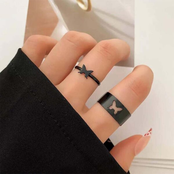 2 Pcs Trendy Couple Butterfly Rings