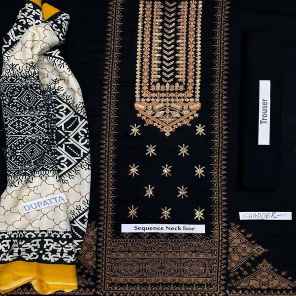3 Pcs Women's Unstitched Khaddar Embroidered Suit