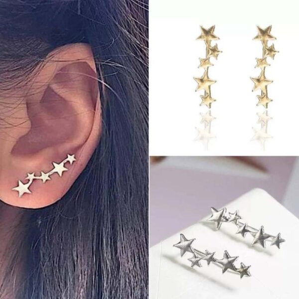 Pair Of Gold And Silver Plated Star Design Ear Stids,